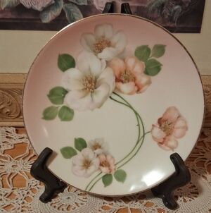 Floral Ceramic Decorative Plate in Pink and White